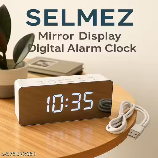 SELMEZ LED Mirror Digital Alarm Clock for Bedroom, USB Night Light, Temp & Snooze