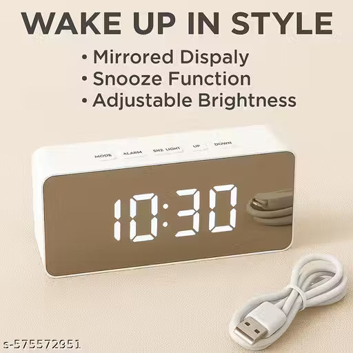SELMEZ LED Mirror Digital Alarm Clock for Bedroom, USB Night Light, Temp & Snooze