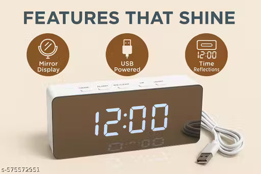 SELMEZ LED Mirror Digital Alarm Clock for Bedroom, USB Night Light, Temp & Snooze