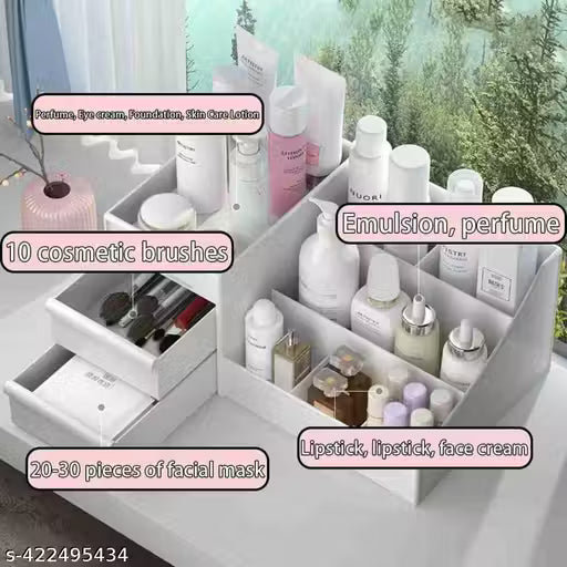 Large Capacity Makeup Organizer with Drawers | Portable Cosmetic Storage Box (White)